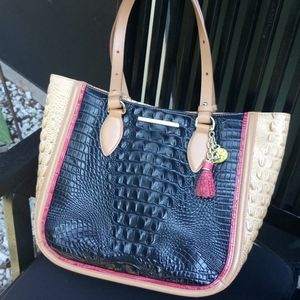 Brahmin shoulder bag: dark navy, camel & cherry